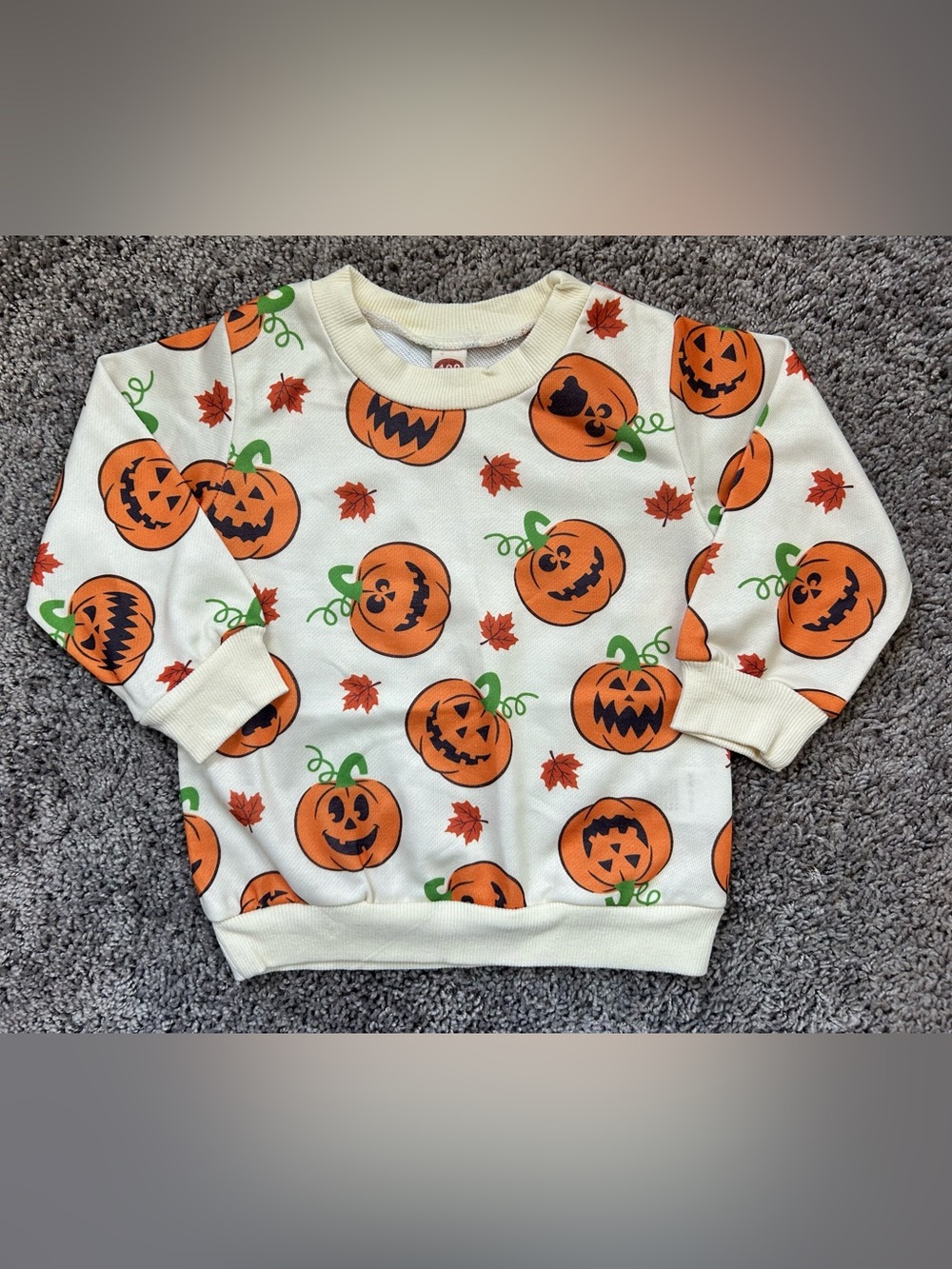 Kids Unisex Halloween Pumpkin Sweatshirt - Orange on Cream